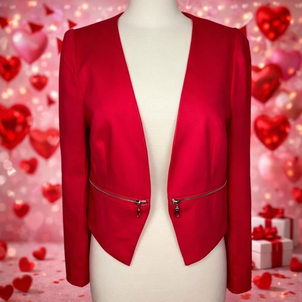 PHILOSOPHY REPUBLIC CLOTHING SIZE 8 RED CORAL‎ OPEN BLAZER PONTE KNIT JACKET GUC